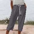 thumbnail image 7 of Bovemsi Women's Casual Pants Fashion Solid Color Cotton Linen Elastic Seven Beach with Pockets, 7 of 7