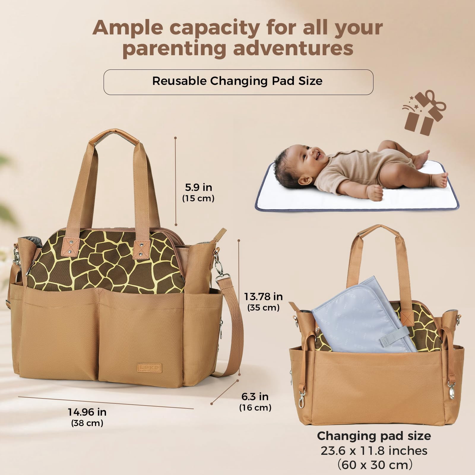 Diaper Bag Tote Large Waterproof with 17 Pockets Portable Changing Pad Crossbody for Mom Travel Hospital Baby Gift Brown