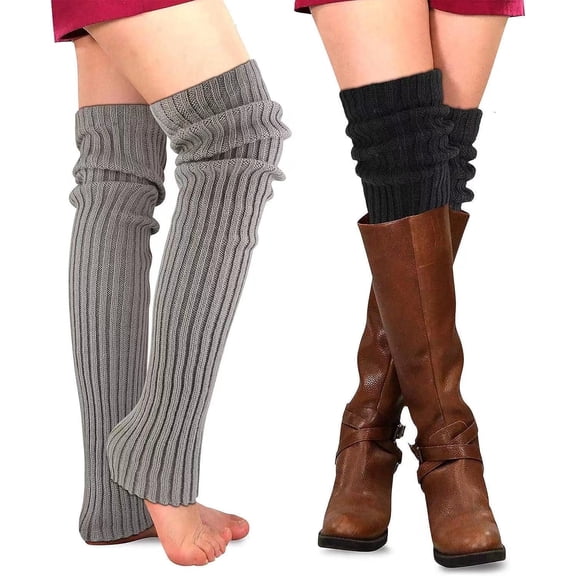 BEIPEGIN 2 Pairs Winter Leg Warmers Thigh High Socks Over Knee Footless Socks Crochet Knitted Long Boot Cuffs Topper Socks for Women