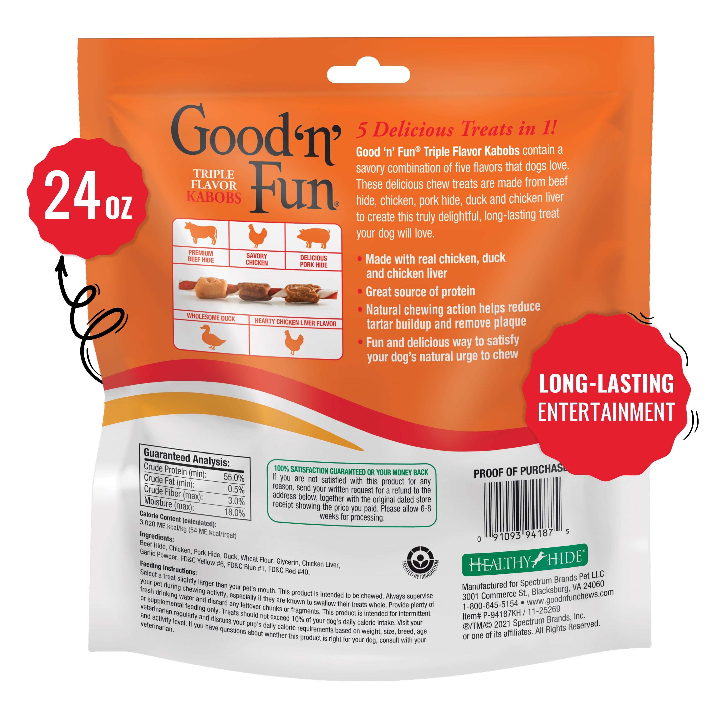 (2 pack) Good ’n’ Fun Triple Flavor Kabobs, Rawhide Chews for All Dogs, 24 oz