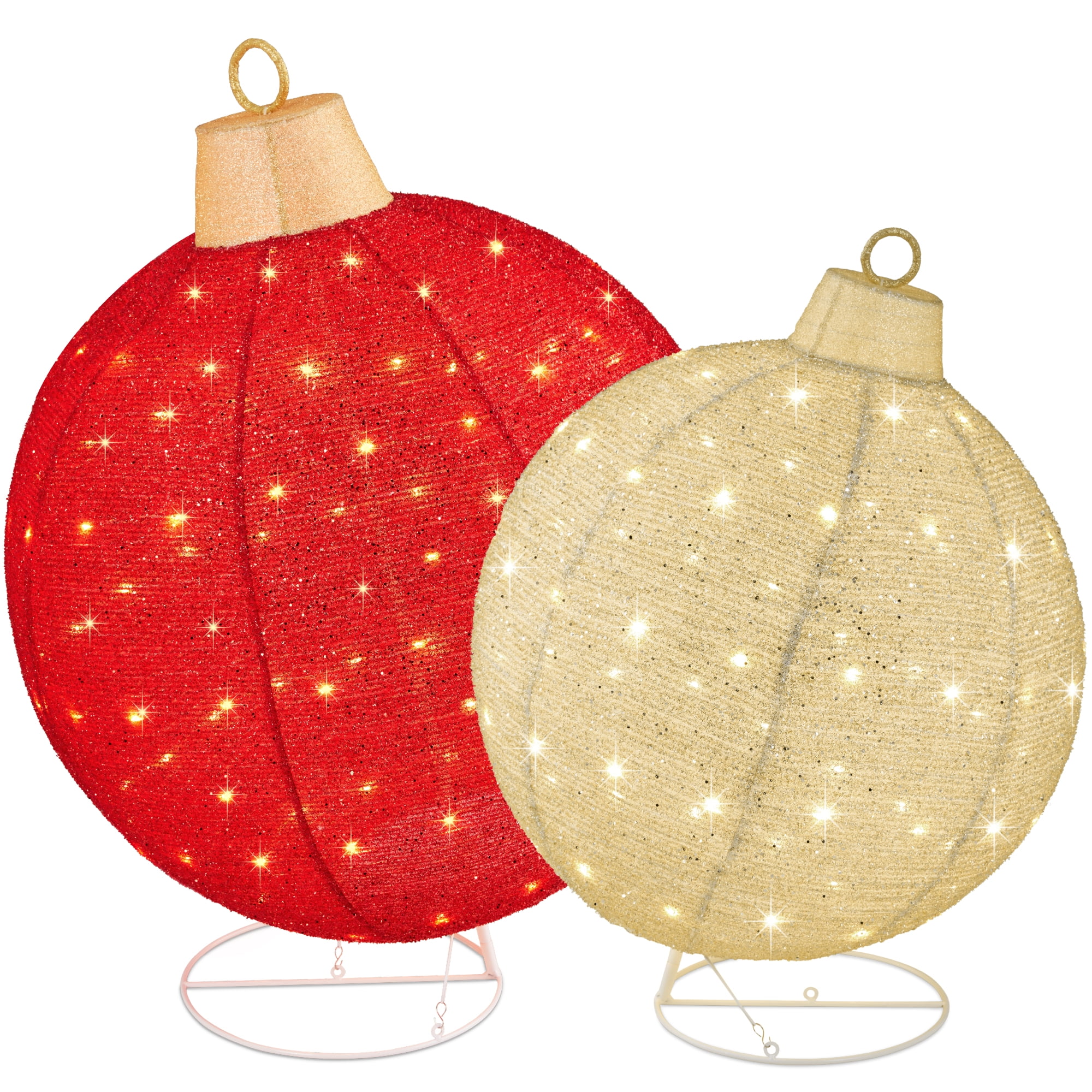 Best Choice Products 2pc Lighted Pop-Up Christmas Ornaments Outdoor Holiday Decoration w/ 180 LED Lights - Red/Gold