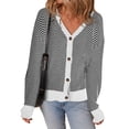 thumbnail image 2 of Women'S Casual Open Front Long Sleeve Chunky Knit Striped Cardigan Sweaters Outerwear Coats White XXL, 2 of 9