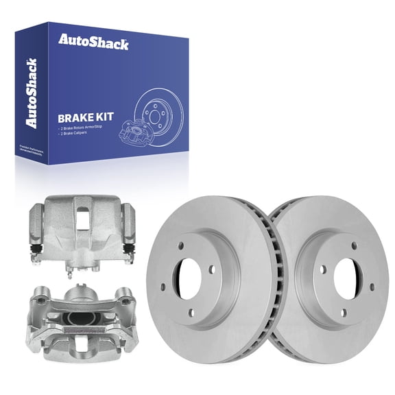 AutoShack Front Brake Rotors & Calipers for Nissan, Sentra 2009, FWD L4 2.5L - Coated - ArmorStop - 11.02" (279.8 mm), 4-Lug