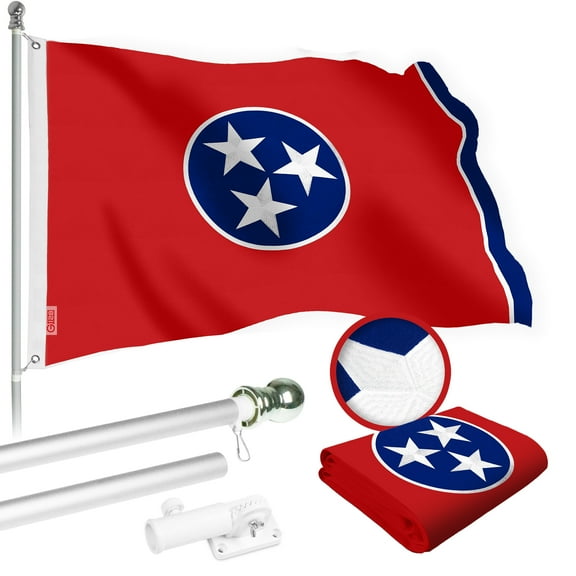 G128 Combo Pack: 5 Ft Tangle Free Spinning Flagpole (Silver) & Tennessee Flag 2.5x4 Ft Embroidered 220GSM Spun Polyester, Brass Grommets (Flag Included) Aluminum Flag Pole