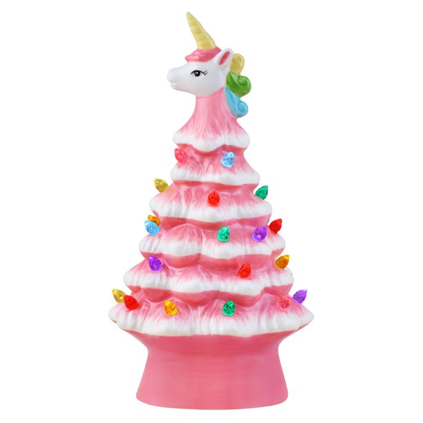 Mr. Christmas 8.78" Lit Unicorn Ceramic Tree Decoration, Pink