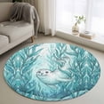 thumbnail image 2 of Teal Coastal Round Area Rugs Collection 3.3', Beach Botanical Seals Ocean Nautical Non Slip Indoor Circular Throw Runner Rug Floor Mat Carpet for Living Room Dining Table Bedroom Nursery, 2 of 9