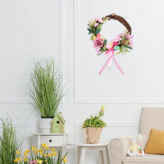 OUNONA Elegant Easter Garland Wreath with Realistic Decorative Eggs for Indoor Wall or Door Hanging Decoration