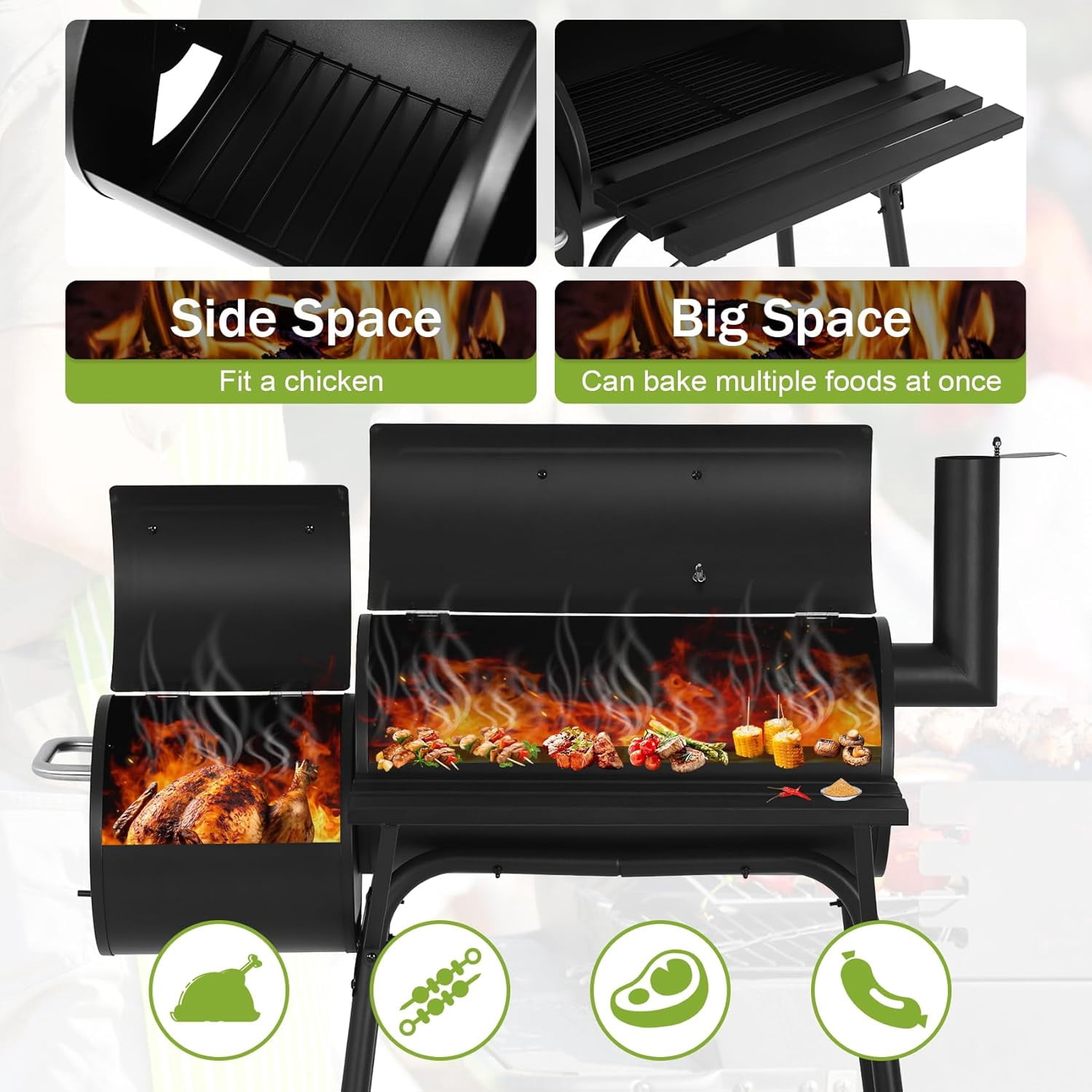 43 inch Charcoal Grills Outdoor BBQ Grill, Portable Grill Camping Barbecue Grill for Patio Backyard Picnic Camping BBQ, Black