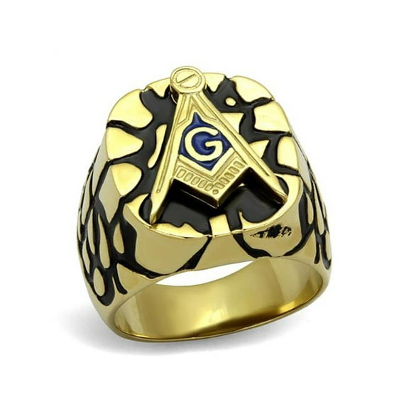 Stainless Steel Gold Plated and Epoxy Masonic Lodge Freemason Ring Men's Size 11