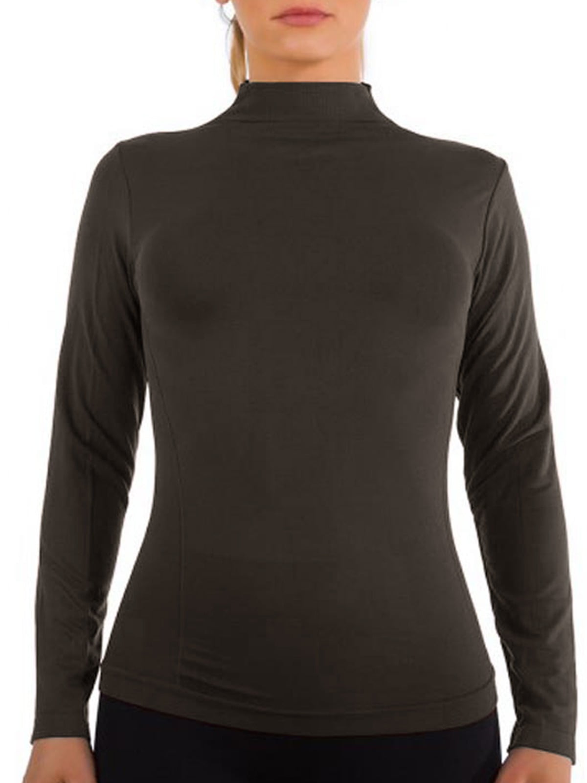 Women Long Sleeve Mock Neck Shirt Seamless Stretch Turtleneck Top Slim Fitted M-XL Plus Size 