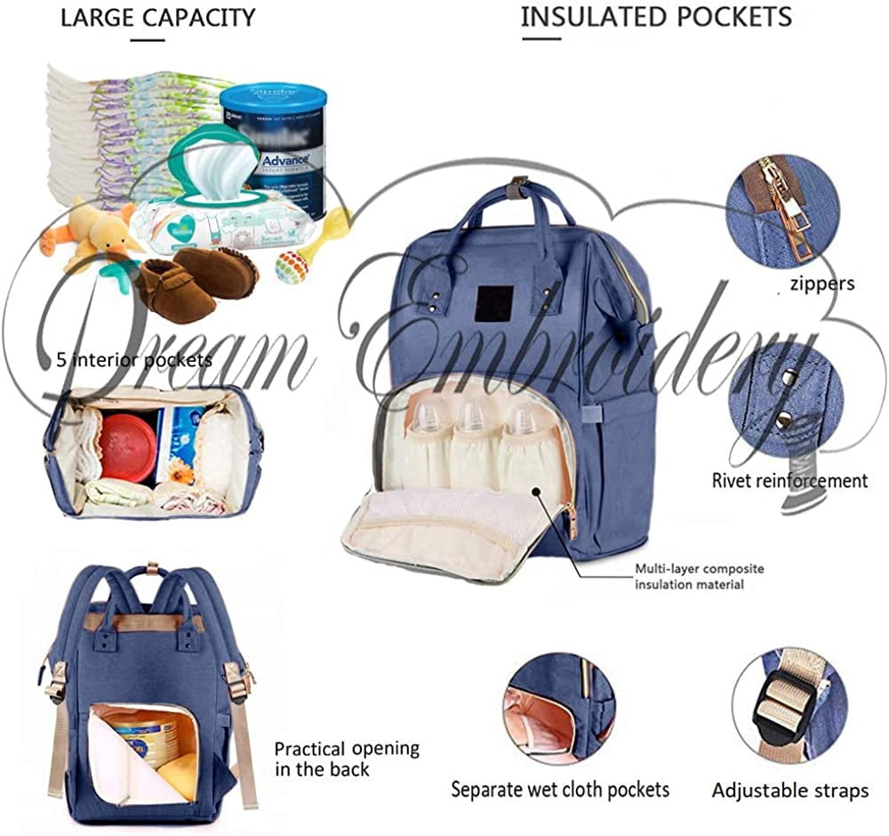 Personalized Diaper Bag Knapsack Backpack Monogram Baby Bag Blue
