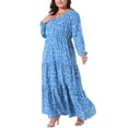 thumbnail image 4 of Plus Size Women's Polka Dots Long Maxi Dress Lantern Sleeve Ruffle Hem Flowy Boho Dresses 3X Blue, 4 of 6