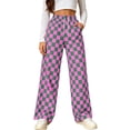 thumbnail image 2 of BRELIL Women Plus Size Wide Leg High Waisted Trousers with Pockets Plaid Casual Streetwear Long Pants Baggy Palazzo Pants Fall Winter Outfits, Watermelon Red M, 2 of 8