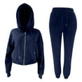 thumbnail image 4 of Women's 2 Piece Sweatshirts Outfits Casual Zipper Crew Neck Solid Color Long Sleeved Hooded Long Fall Navy Sweatsuit Winter Clothes ( 2XL ), 4 of 5