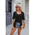 thumbnail image 5 of Summer Square Neck Button Spliced Mid-Sleeve Casual Women's T-Shirt Top, 5 of 8