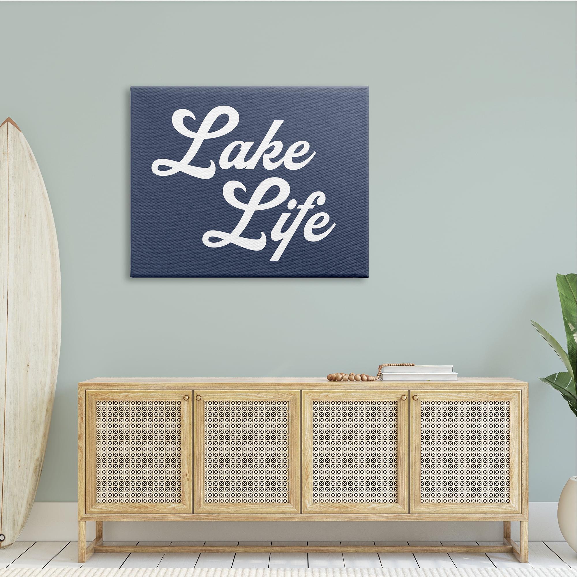 Stupell Industries Trendy Lake Life Phrase Solid Blue Sign,48 x 36, Design by Daphne Polselli