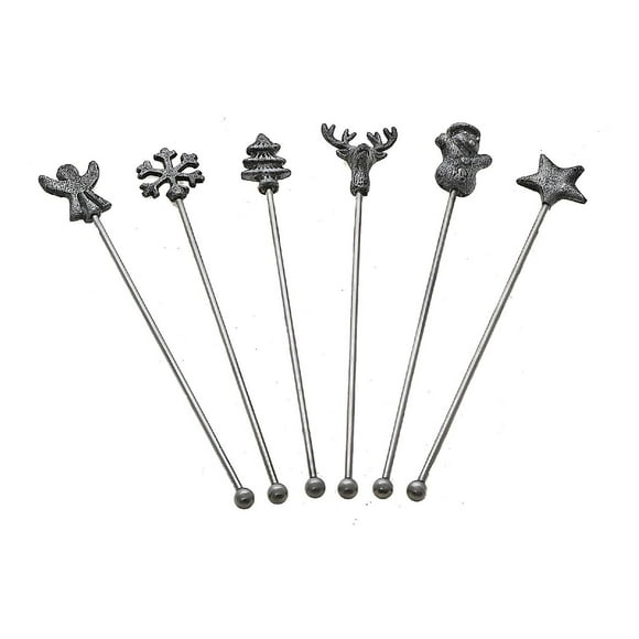 Christmas Set Of 6 Assorted Swizzle Sticks
