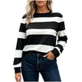 thumbnail image 3 of VBVC Women's Wide Striped Long Sleeve Tops , Ladies' Crew Neck Contrast Cuff Casual Blouses , Casual Basic Pullover T Shirts For Women,Black,S-2XL, 3 of 8