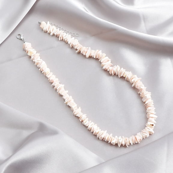 Beach Dyed Natural Shell Chip Beaded Necklaces with Alloy End Chains Platinum Antique White 15.75 inch(40cm)