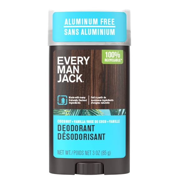 Every Man Jack Coconut + Vanilla Aluminum-Free, For All Skin Types, Long Lasting Men's Deodorant with Naturally Derived Ingredients 85G