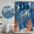 thumbnail image 5 of Small Stall Shower Curtain 36x72 Inch Narrow Half Size Sea Turtle Coastal Bath Curtains Bathroom Decor, Summer Beach Coral Nautical Navy Blue Waterproof Fabric Shower Curtain Set with Hooks 36 Inch, 5 of 7