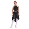 thumbnail image 3 of YIZYIF Kids Girls High-low Lyrical Modern Dance Leotard Dress Shiny Rhinestones Sleeveless Praise Dance Dress Black 16, 3 of 7