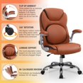 thumbnail image 3 of JONPONY Velvet Lumbar Support Executive Office Chair, 90°-120° Rocking Ergonomic Home Office Desk Chair with Wheels and Flip-up Armrs, Back Support Work Task Chairs for Women,Brown, 3 of 8