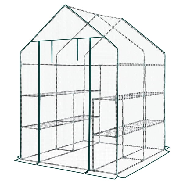 Mini Walk-in Greenhouse with PE Cover, 8-Shelf Indoor Outdoor Plant Gardening Green House for Garden Backyard, 56" x 56" x 77", White