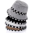 thumbnail image 2 of CoCopeaunts Mens Bucket Hat Winter Plush Warm Fashion Hundred Women Basin Cap Splicing Checkerboard Lattice Brim Fisherman Hats, 2 of 8