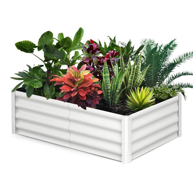 Galvanized Raised Garden Bed,Outdoor Outdoor Planter Boxes with Open Base with Safety Edge and Glove, Elevated Rectangular Planting Bed for Vegetables Flowers Ground Planter