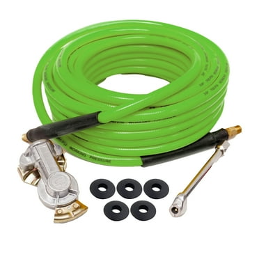 Glad Hand Air Hose Inflator Kit 3/8" x 50 ft w/ Dual Foot Chuck 300 PSI Heavy with 5 Gladhand Seals