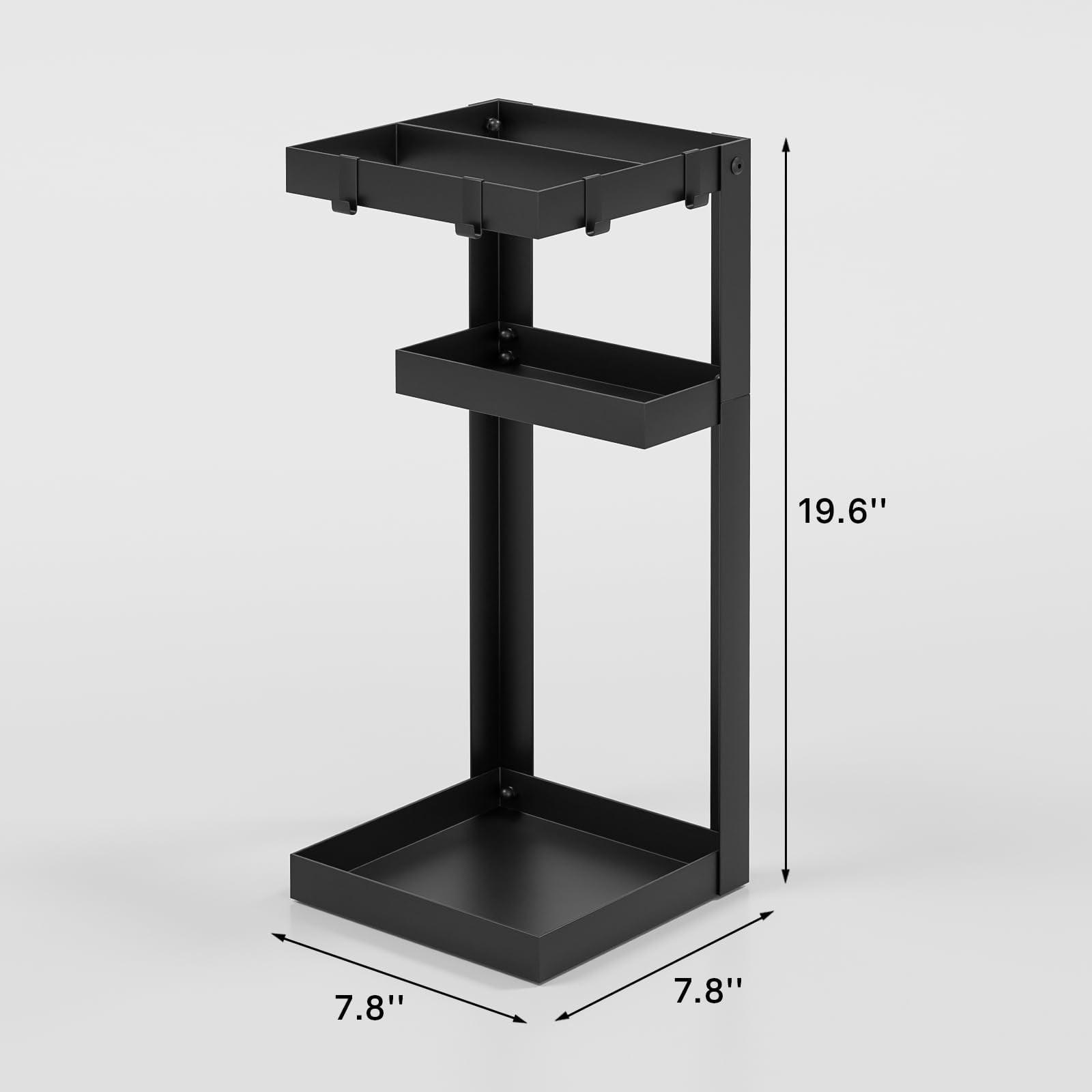 Umbrella Stand  Steel Holder Rack With Small Shelf For Entryway Office 4 Hooks Black