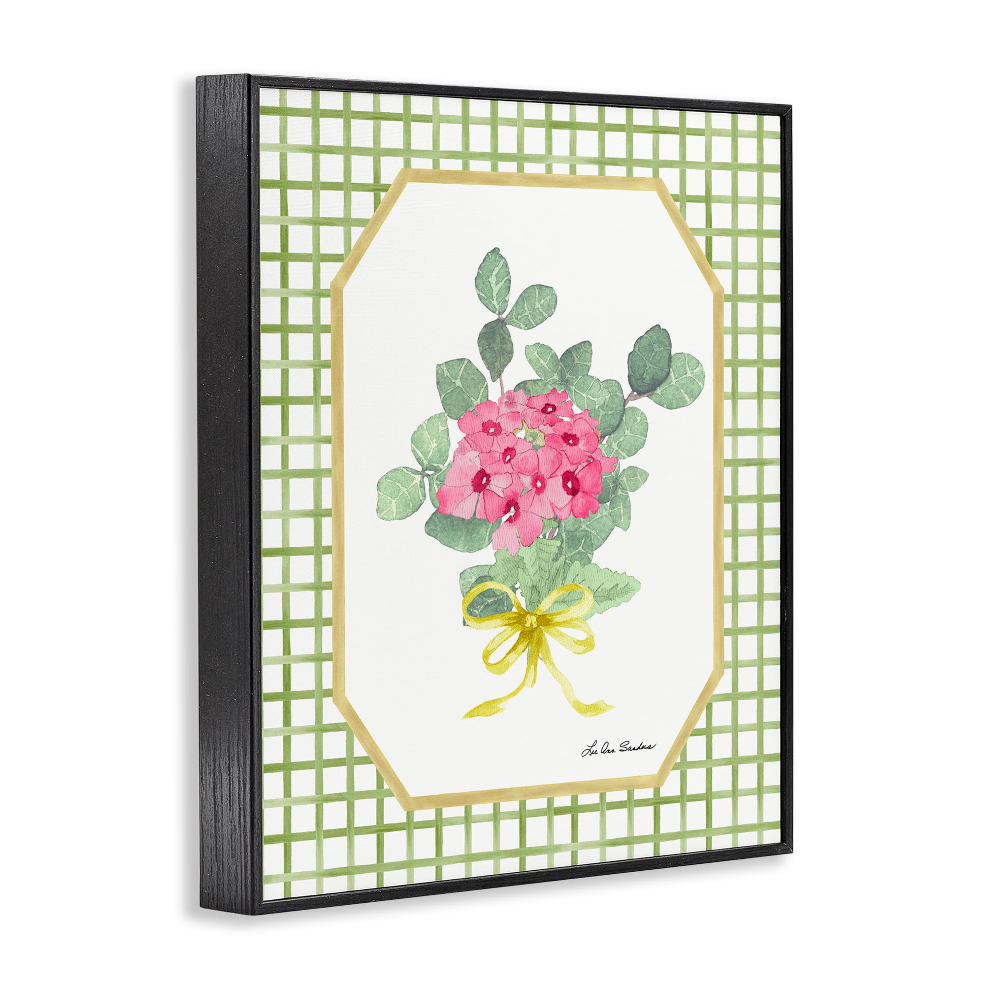 Botanical Story on Grid Pattern Black Framed Giclee Art, design by Lee Ann Sanders