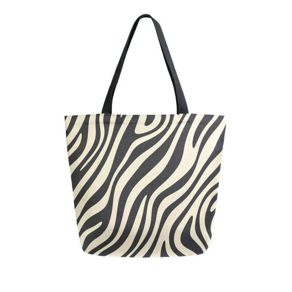 FORMRS Womens Canvas Tote Bag with Zipper Inner Pocket Shoulder Handbag, Black Lines