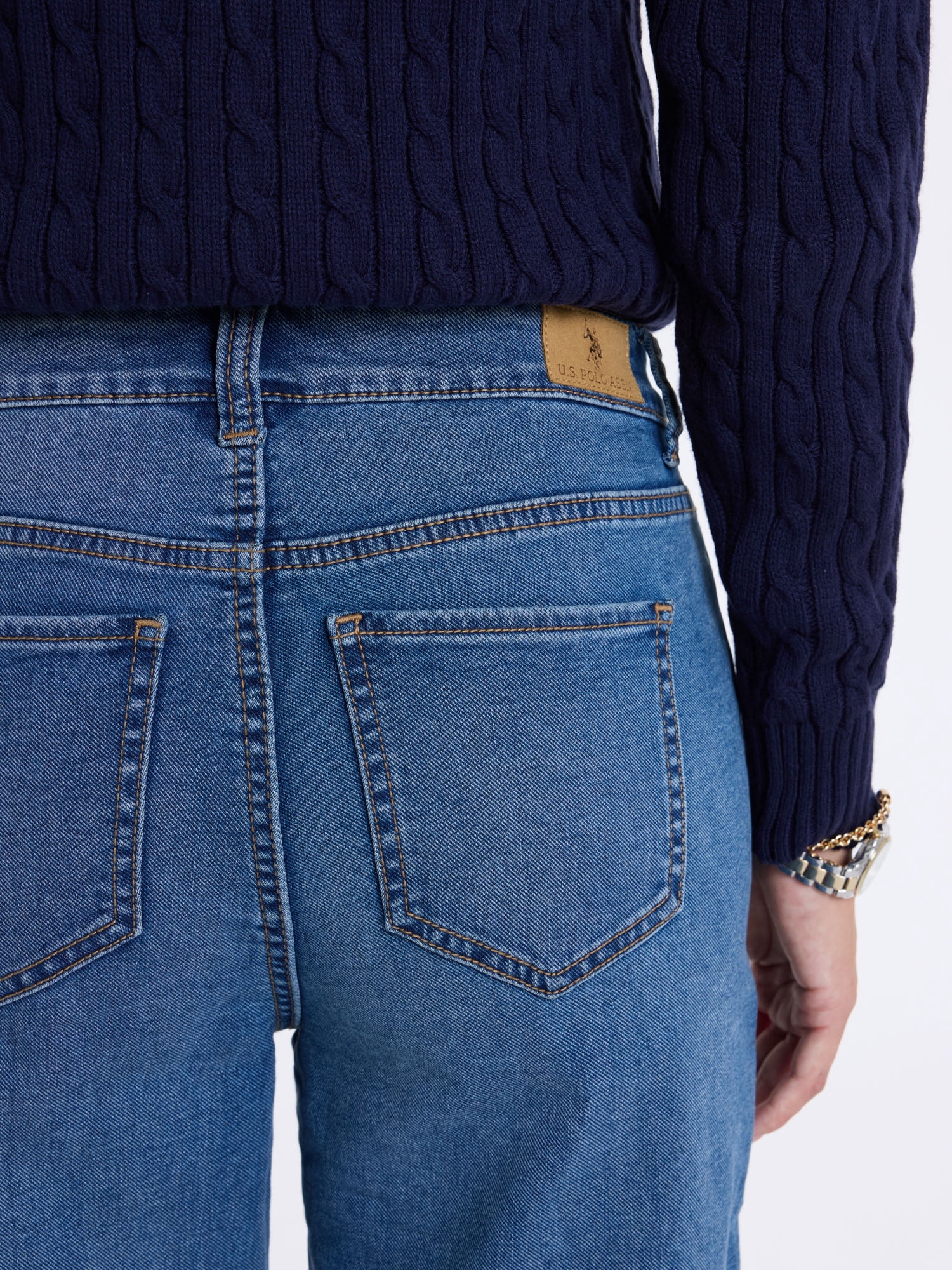 U.S. Polo Assn. Women's High Rise Relaxed Knit Denim Wide Leg Jeans