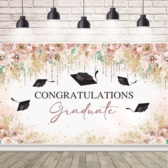 Congratulations Graduate Backdrop Boho Floral Congrats Grad Background Pink Class of 2026 Graduation Party Decorations Banner Supplies Photo Booth Props