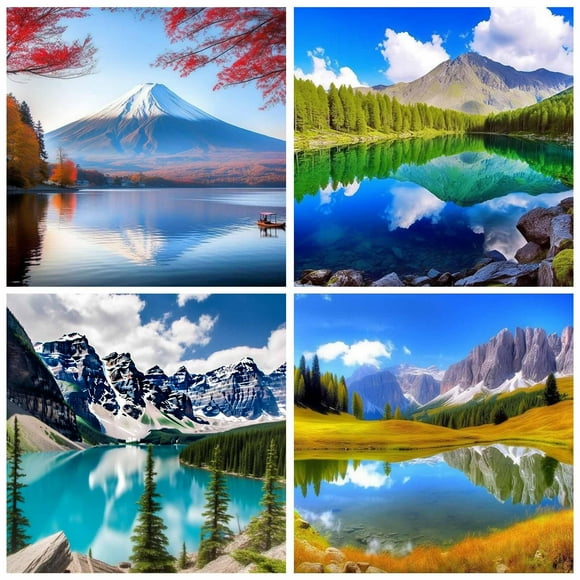 Yomiie 4 Pack 5D Diamond Art Kits for Adults, Four Season Diamond Painting Art Scenery DIY Full Round Drill Kits, Embroidery Rhinestone Diamond Crystal Craft Canvas Home Wall Decor (12x12 inch)