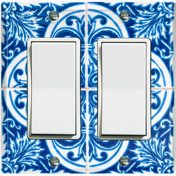 Metal Light Switch Plate Cover Elegant Blue White Mandala Tile Pattern TIL024