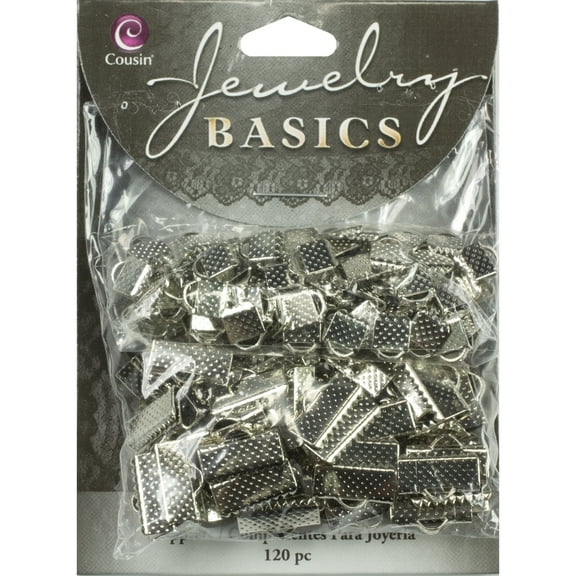 CousinDIY Jewelry Basics Metal Findings 120/Pkg-Silver Ribbon Clamp Ends