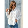 thumbnail image 3 of Womens Collared See-Through Mesh Button Down Long Sleeve Blouse (M, LightPink), 3 of 9