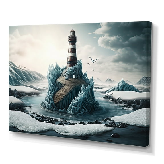 Designart Fantasy Lighthouse In The Arctic Ocean I Canvas Wall Art