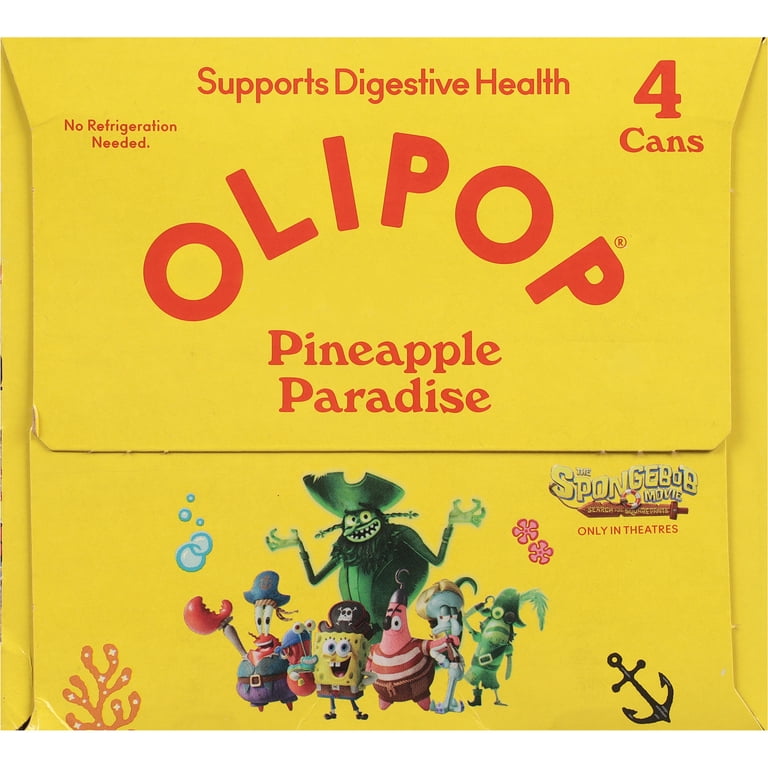 OLIPOP Prebiotic Soda, SpongeBob Pineapple Paradise, 12 fl oz, 4