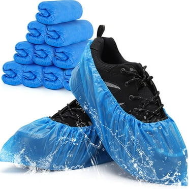 acdanc Disposable Non-Slip, Plastic Shoe Covers with Elastic Fit, Blue, 100 Pack