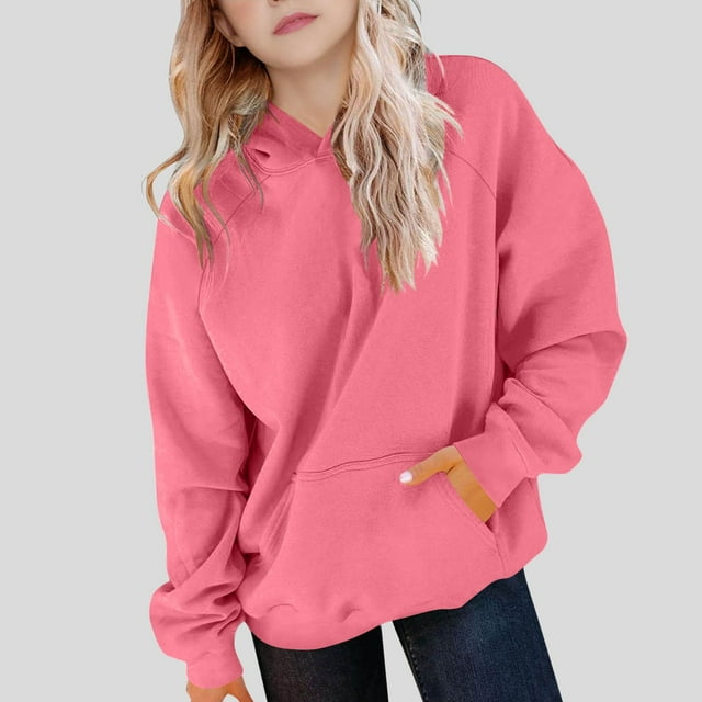 Sudadera deportiva informal de manga larga de color liso para niños, blusa de poliéster con capucha y mangas largas con insertos en los hombros.