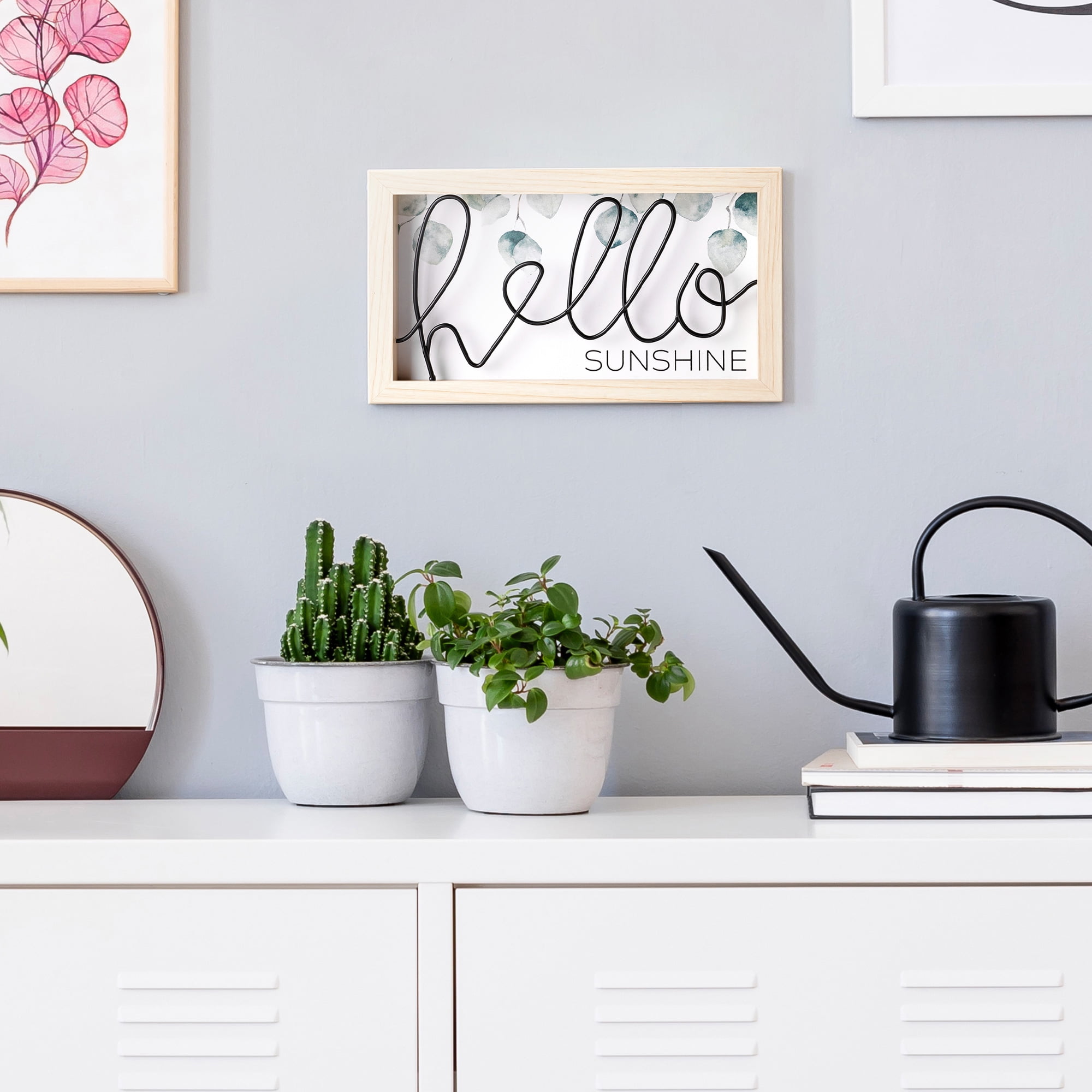 Mainstays Indoor Hello Sunshine Black Metal Wire Sign with Wood Frame, 10 in x 6 in