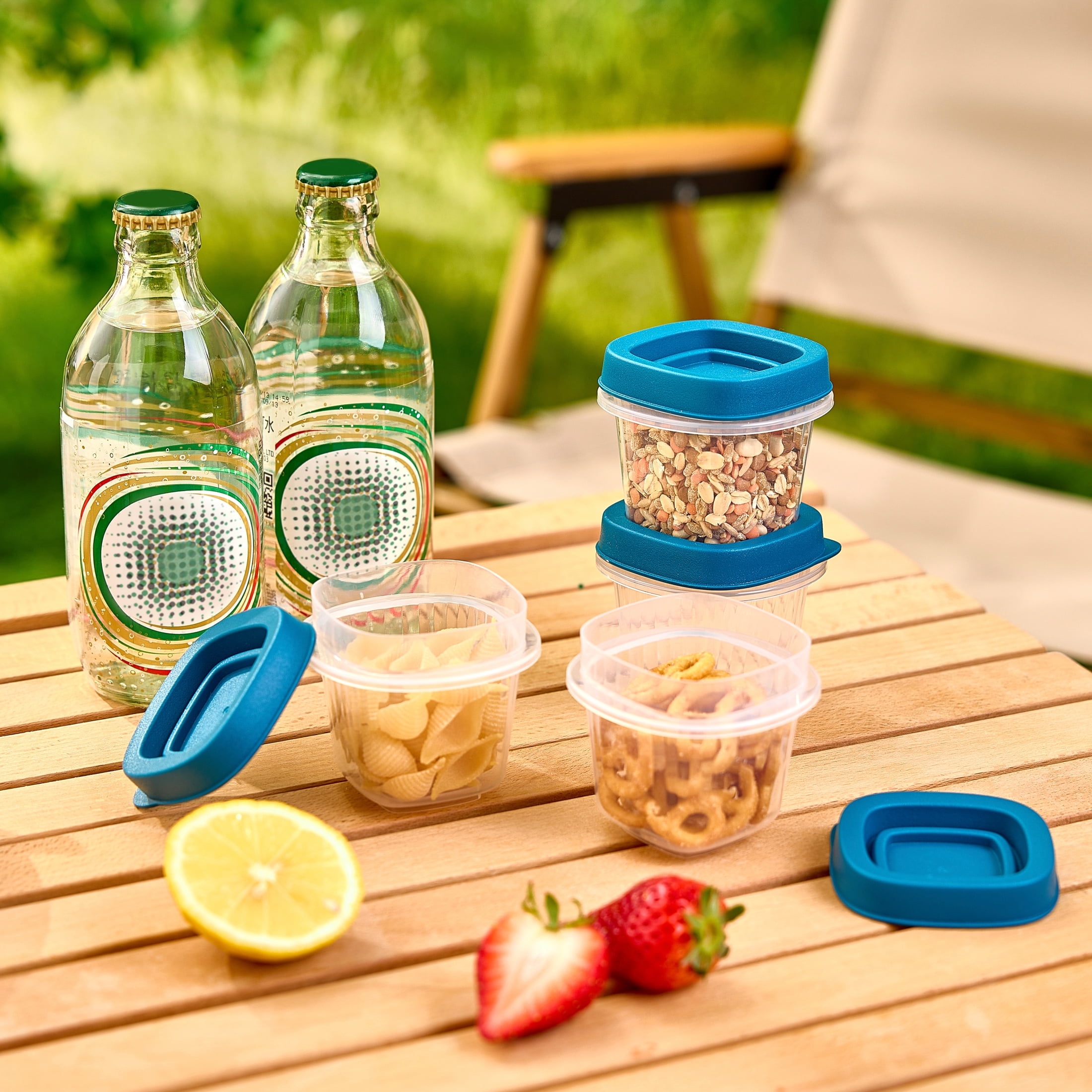 (2 pack) Mainstays Reusable Food Storage Container,  Extra-Small Square, Plastic 4-Pack, 4 Containers with Lids, 0.5 Cup, Ideal for Snacks and Sauces