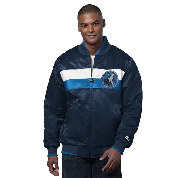 Men's Starter Navy/Blue Minnesota Timberwolves The Ambassador Satin Varsity Jacket