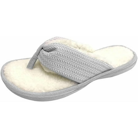 

Shoes8teen Womens Glitter Thong Slipper With Sherpa Lining ET0137 Grey 6