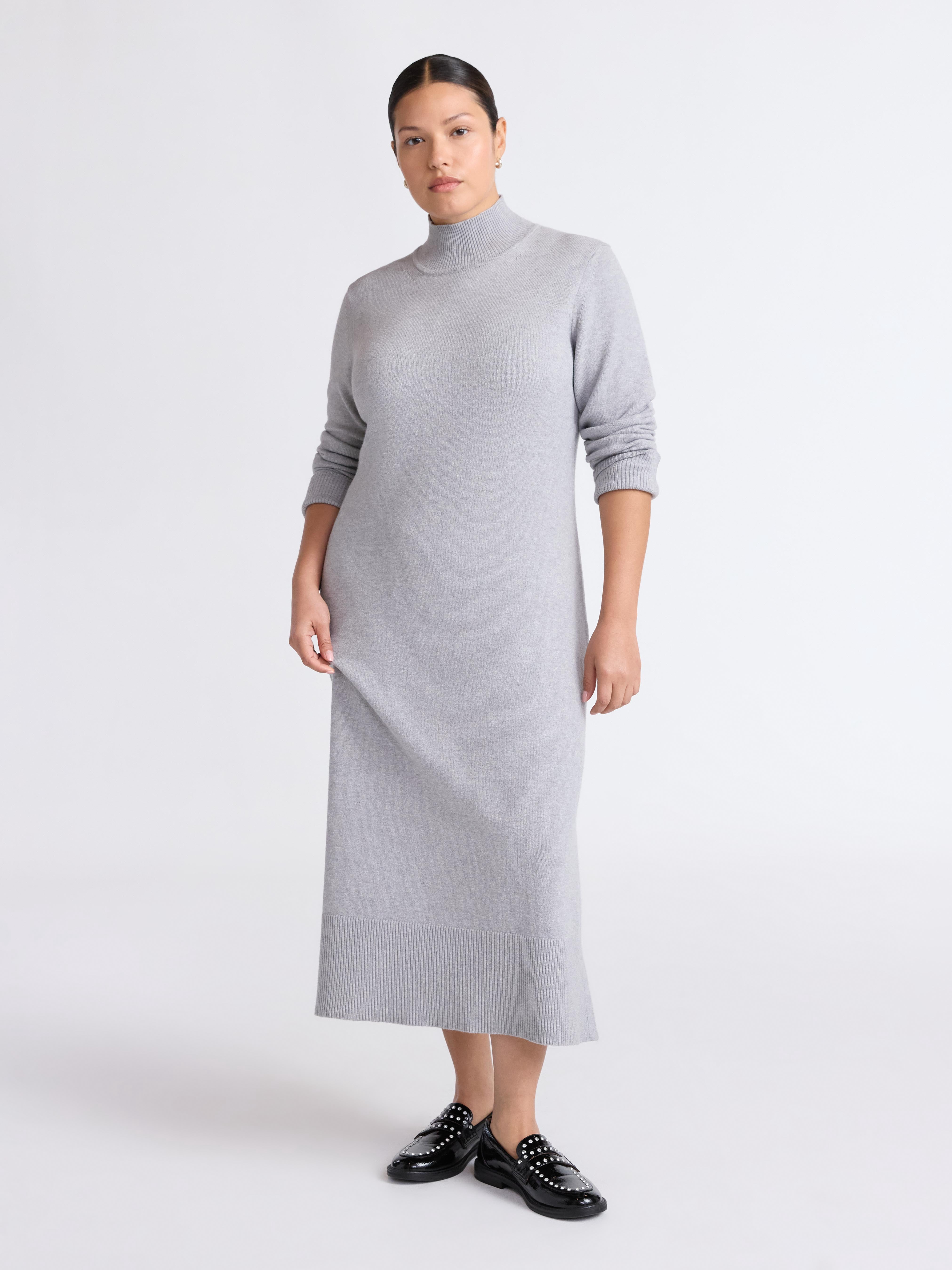 Free Assembly Women's Turtleneck Sweater Midi Dress with Long Sleeves, Sizes XS-XXL