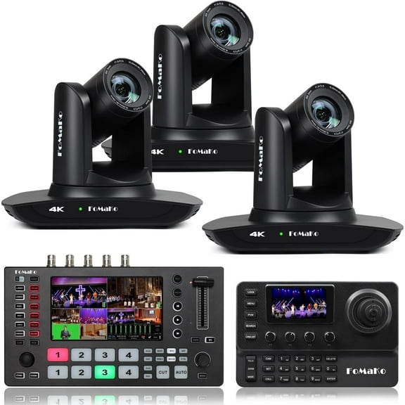 FoMaKo 4K PTZ Camera HDMI, AI Auto-Tracking, 4K 20X Optical Zoom(3pcs),KC606 PTZ Controller, M4 Video Mixer Switcher, for Church Worship Education Conference Events,PTZ Bundle(K20UH X3  M4 KC606)